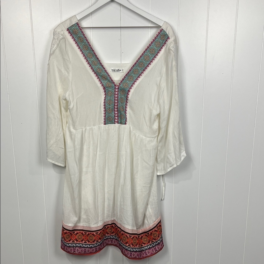 White Mark Womens Mini Dress M White Burgundy Lace & Embroidery Details Lined